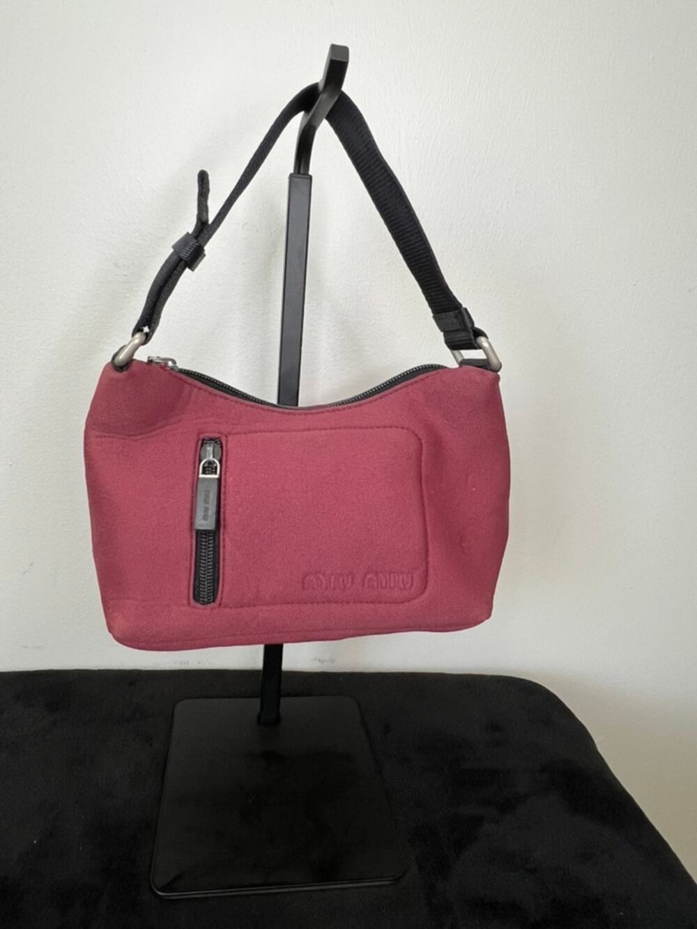 Vintage Miu Miu Red Canvas Y2K Hobo Shoulder Bag Authenticated